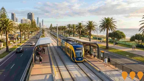 AI impression: Gold Coast Light Rail Stage 3 (Broadbeach South to Burleigh Heads), Transport & Logistics