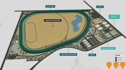 AI impression: Longford Expansion Strategy & Longford Racecourse Precinct Master Plan, Communities, Precincts & Urban Renewal