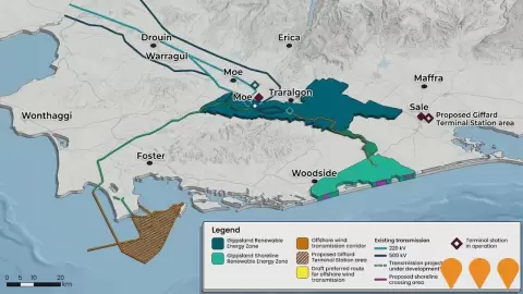 AI impression: Gippsland Renewable Energy Zone (GREZ) Infrastructure Expansion, Energy